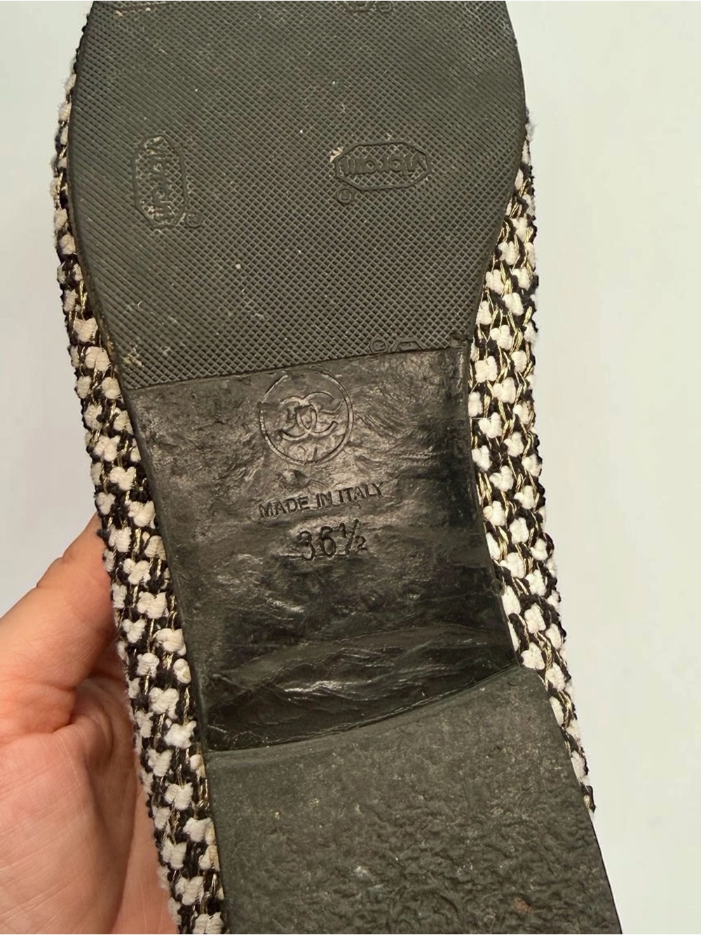 Chanel Tweed Ballet Flats Black/Cream Shoes EU 36.5 - Picture 9 of 11